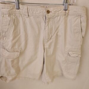 Mens Vintage Izod Cargo Tan Khaki Shorts Size 32 Pockets Casual Outdoors P0270